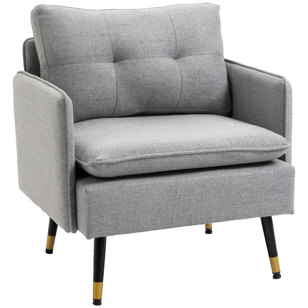 Single Chair Upholstered Chair, Accent Chair With Linen Look, Lounge Chair With Cushion, Armrest Chair With Steel Legs, Load Capacity Up To 120 Kg