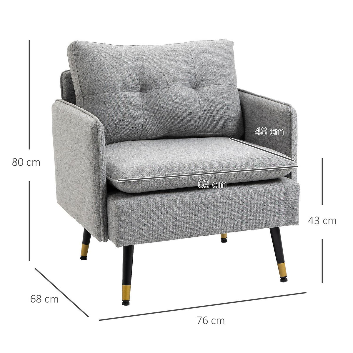 Single Chair Upholstered Chair, Accent Chair With Linen Look, Lounge Chair With Cushion, Armrest Chair With Steel Legs, Load Capacity Up To 120 Kg
