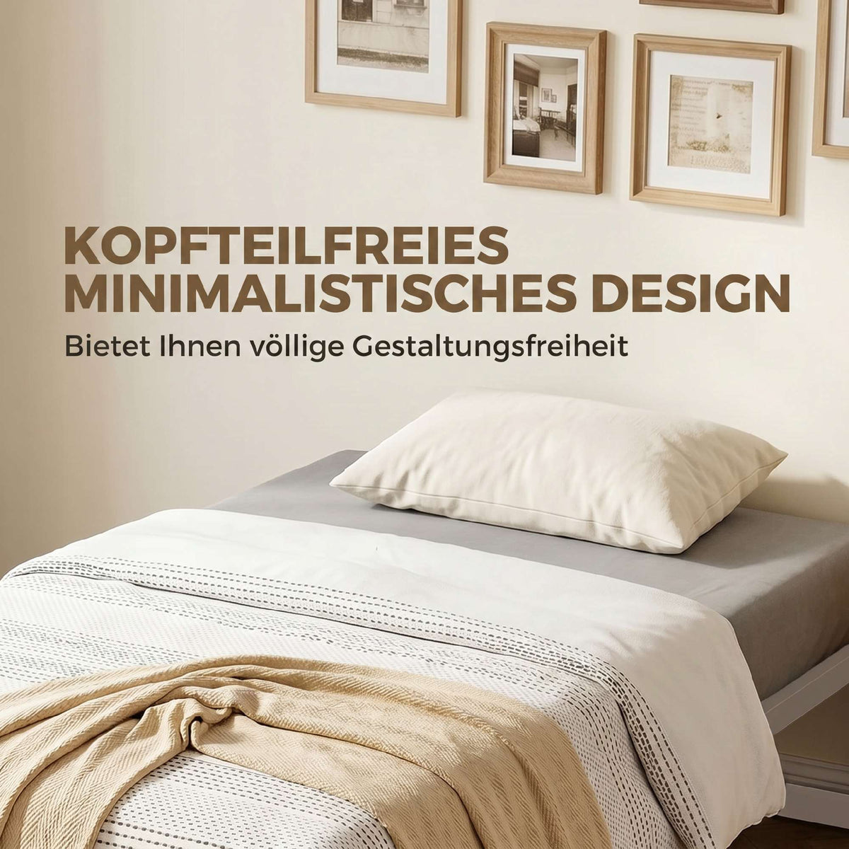 Single Metal Bed Frame with Storage, 90 x 200 cm, White