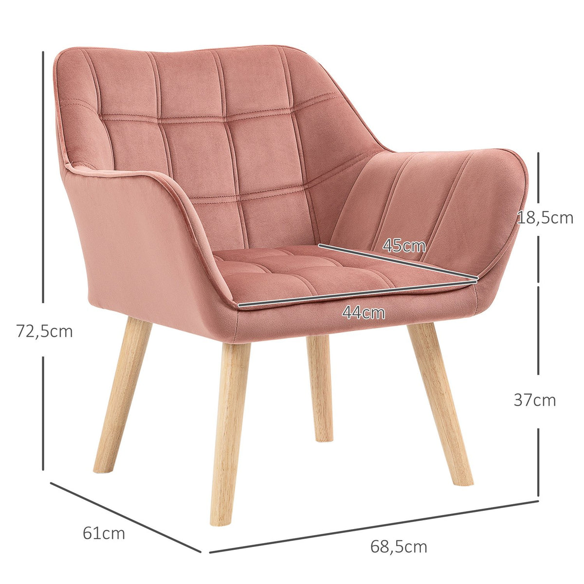 Single armchair, relaxation armchair, armchair with velvet look, raised legs, Scandinavian upholstered armchair for living room, 68.5 x 61 x 72.5 cm