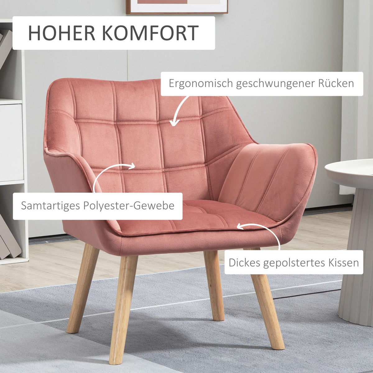 Single armchair, relaxation armchair, armchair with velvet look, raised legs, Scandinavian upholstered armchair for living room, 68.5 x 61 x 72.5 cm
