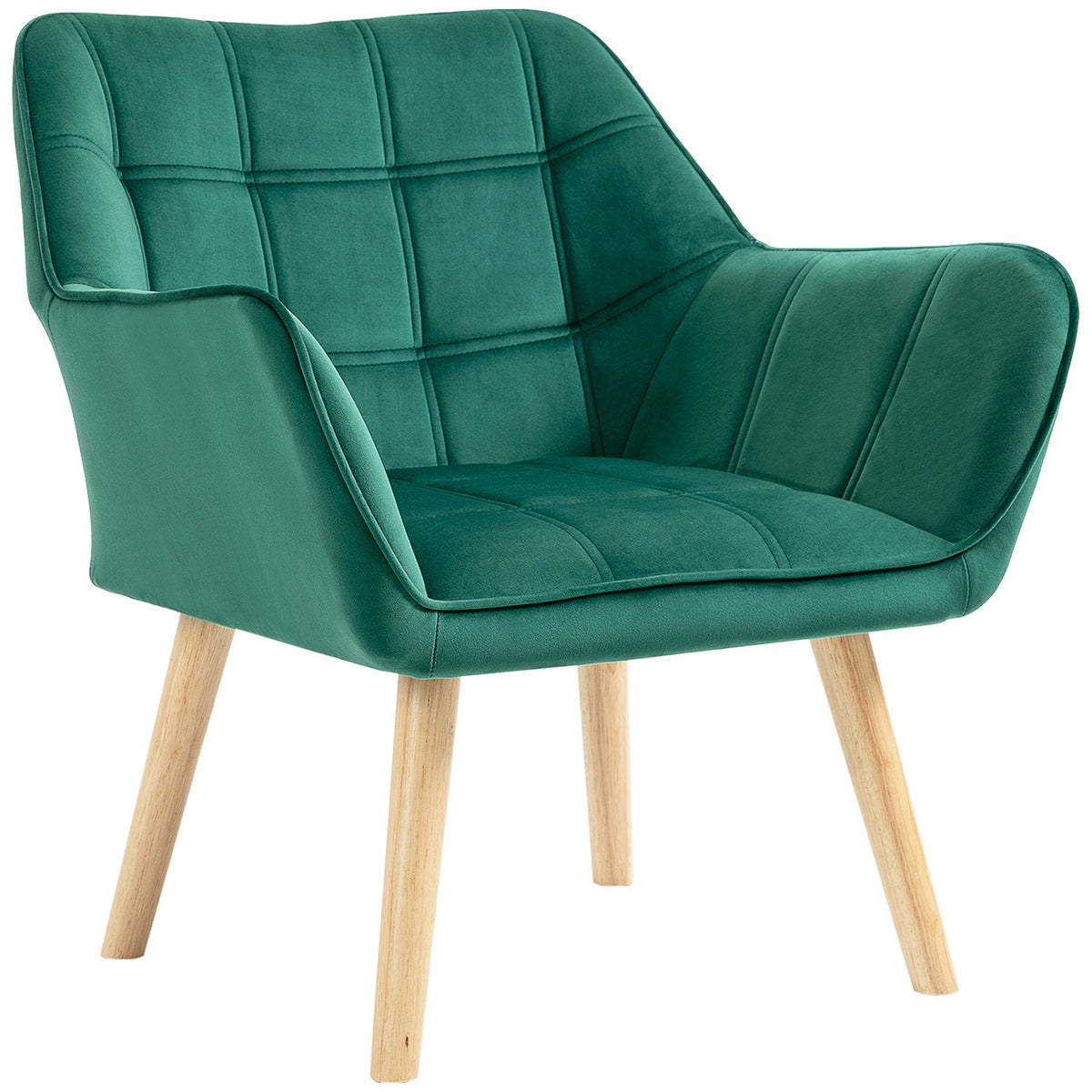 Single armchair, relaxation armchair with velvet look, raised legs, Scandinavian upholstered armchair for living room, bedroom, 64x62x72.5cm, green