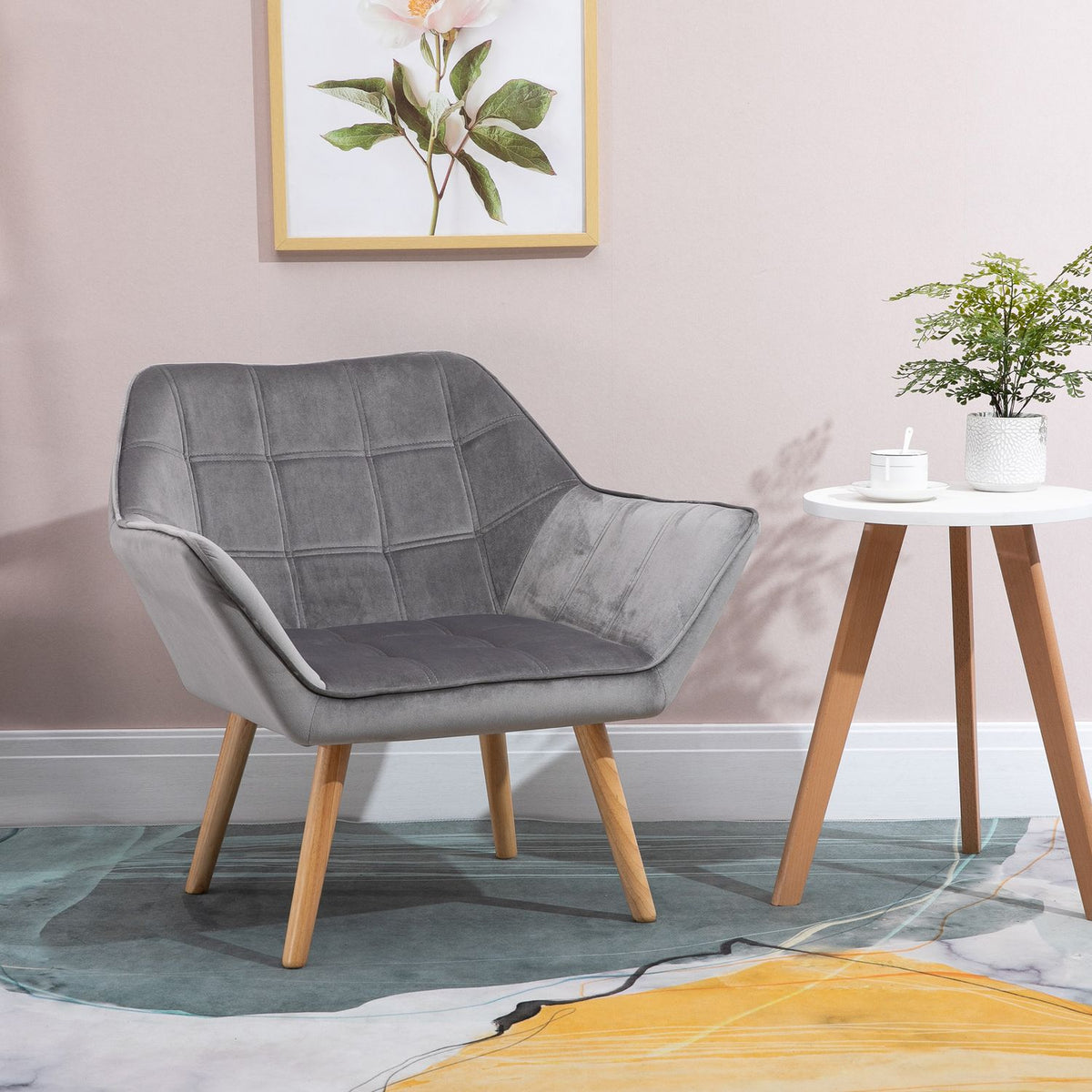 Single armchair wing chair relaxation chair armchair with velvet raised legs velvet-like polyester Scandinavian gray 64 x 62 x 72.5 cm