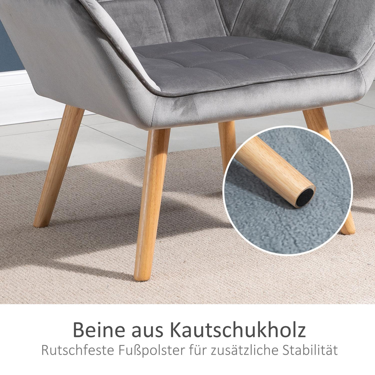 Single armchair wing chair relaxation chair armchair with velvet raised legs velvet-like polyester Scandinavian gray 64 x 62 x 72.5 cm