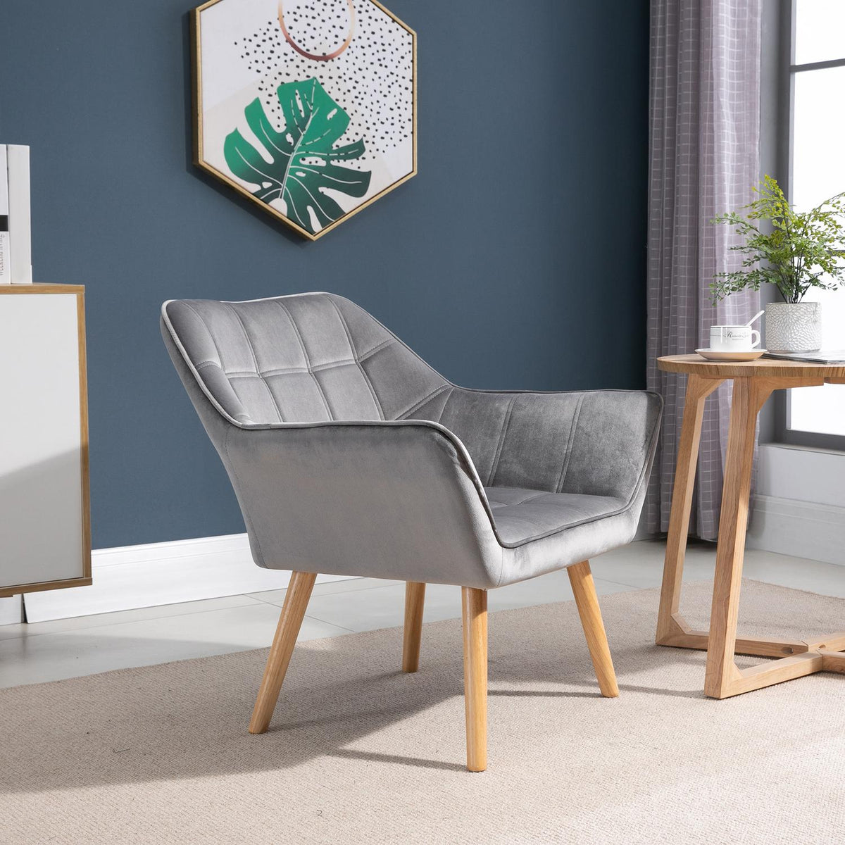 Single armchair wing chair relaxation chair armchair with velvet raised legs velvet-like polyester Scandinavian gray 64 x 62 x 72.5 cm