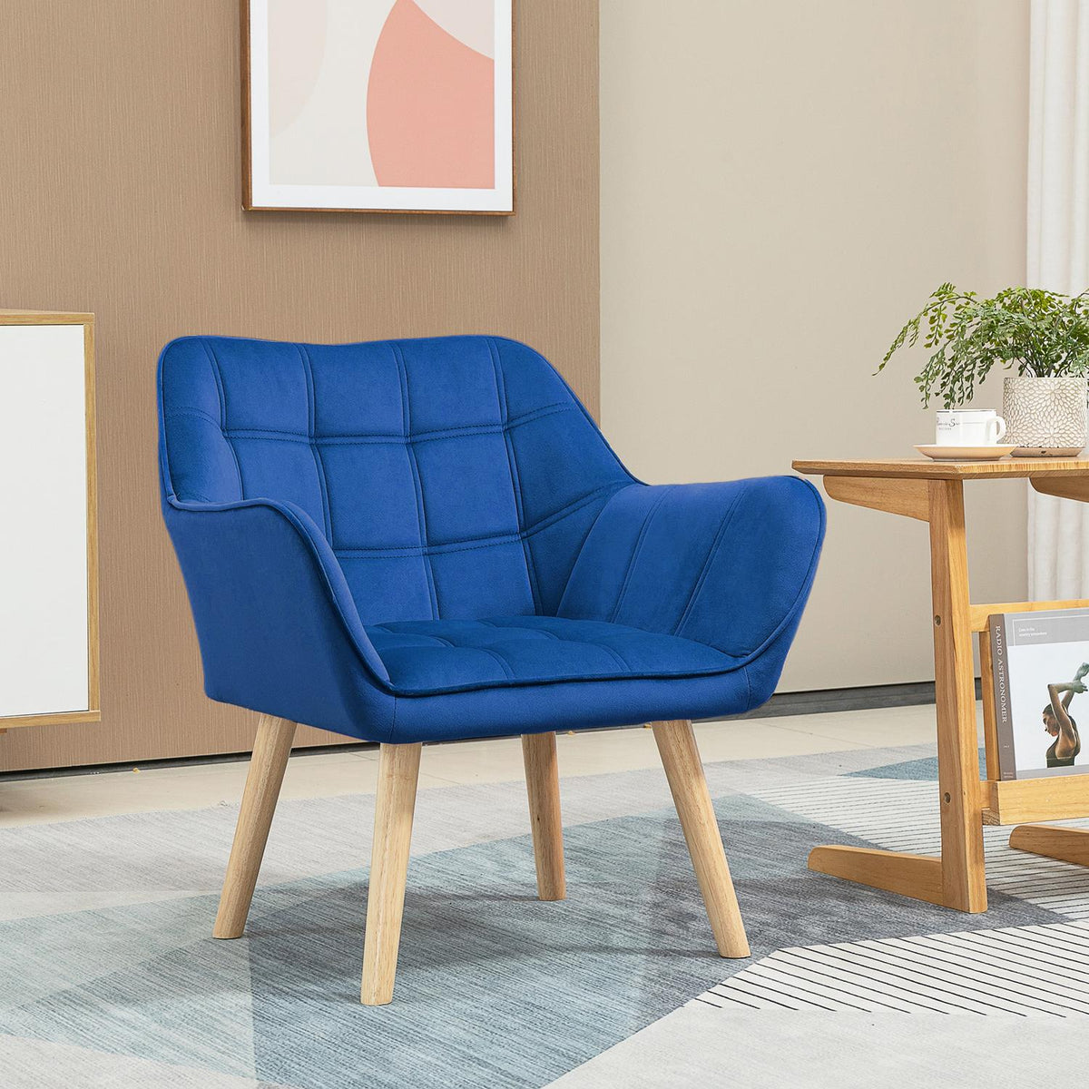 Single chair wing chair relaxation chair velvet with raised legs, Scandinavian design, blue, 67 x 61.5 x 71 cm
