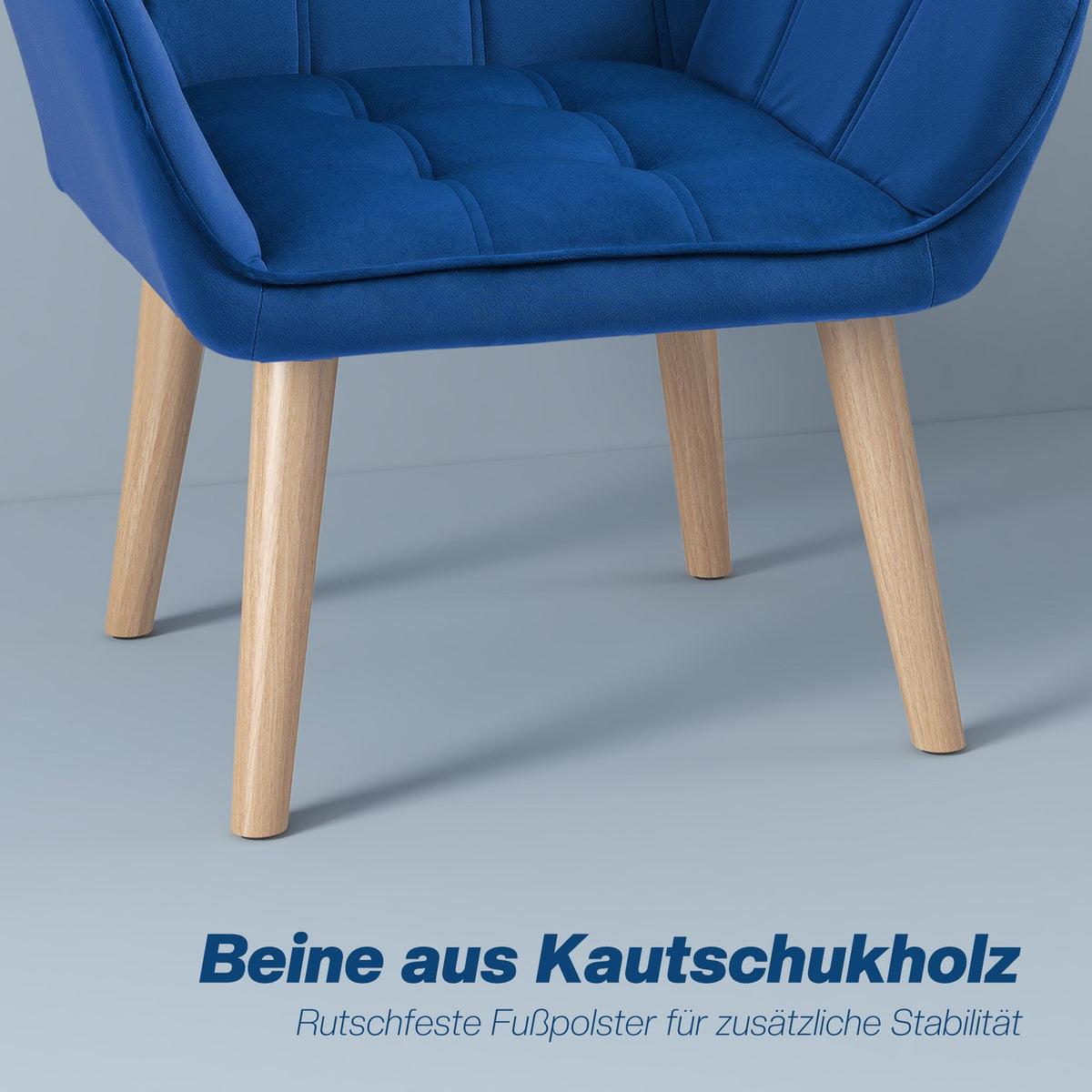 Single chair wing chair relaxation chair velvet with raised legs, Scandinavian design, blue, 67 x 61.5 x 71 cm