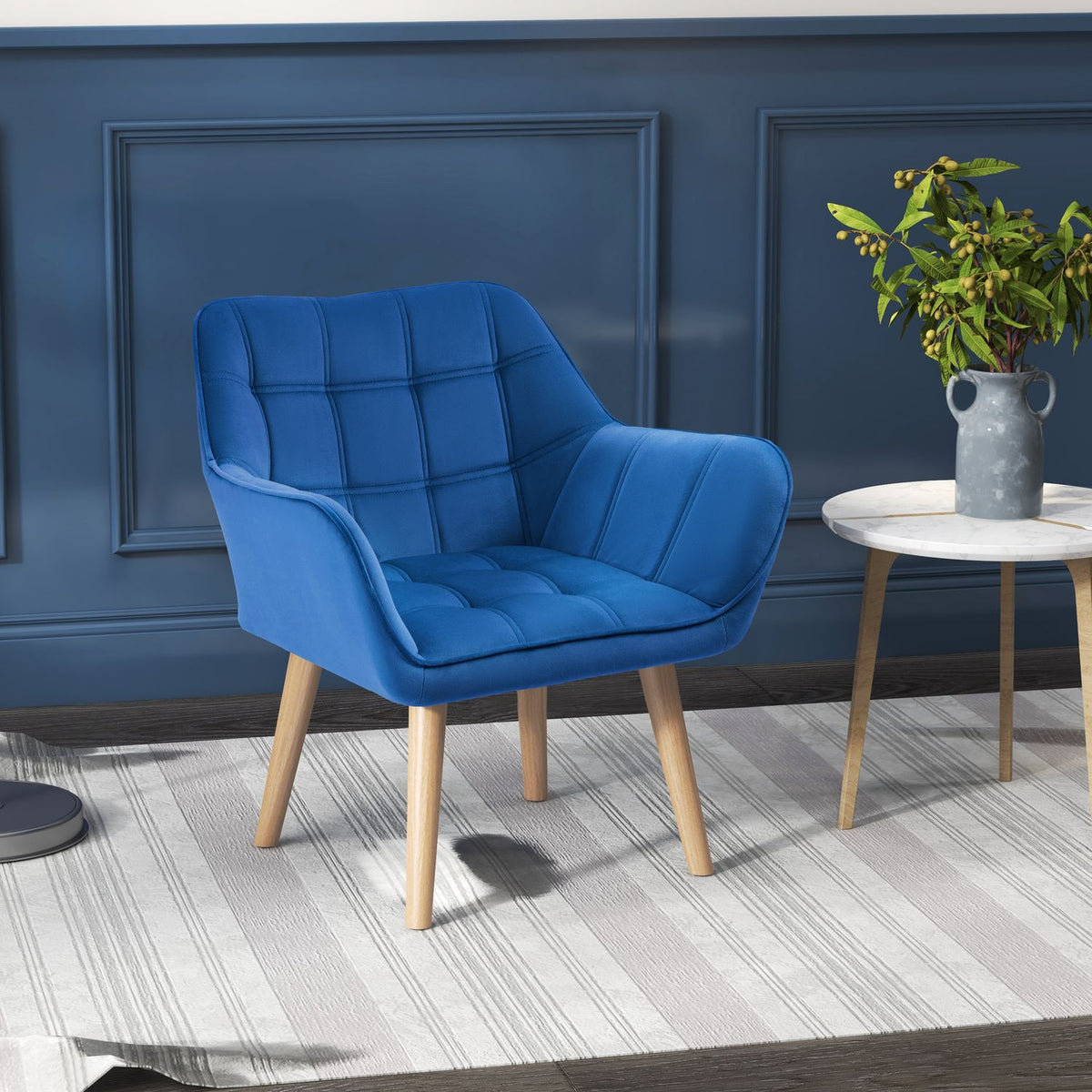 Single chair wing chair relaxation chair velvet with raised legs, Scandinavian design, blue, 67 x 61.5 x 71 cm