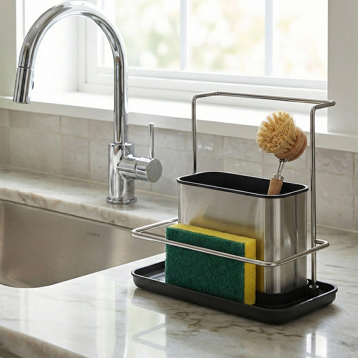 Sink Organizer with Drip Tray for Kitchen and Bathroom