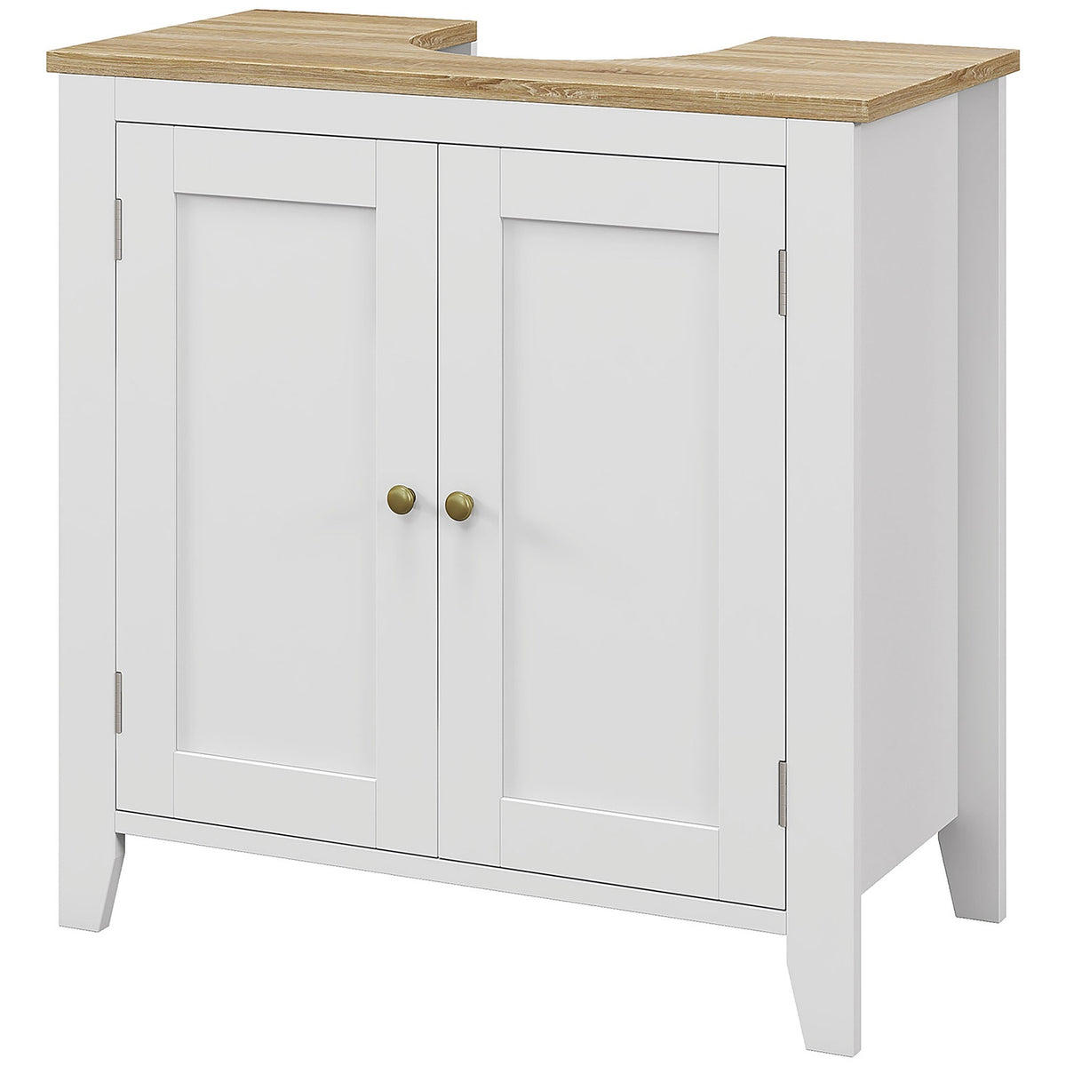 Sink base cabinet, bathroom cabinet, base cabinet with adjustable shelf, white + natural, 60 x 30 x 60 cm