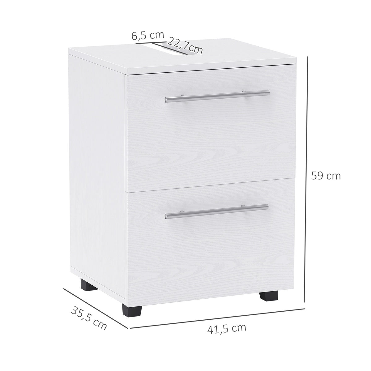 Sink base cabinet with cabinet compartment, drawer, vanity unit, bathroom base cabinet with tilt protection for wall-mounted basins, white, 41.5 x 35.5 x 59 cm