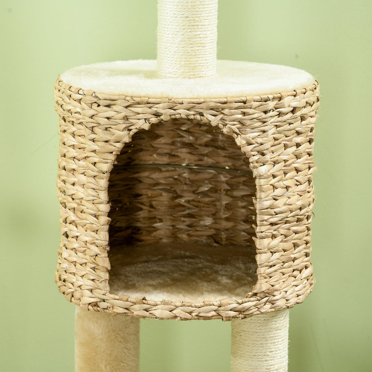 Sisal scratching post for large cats, 45x40x116cm load capacity 20 kg, with tip protection, cat cave, lying platform, play ball, plush, beige