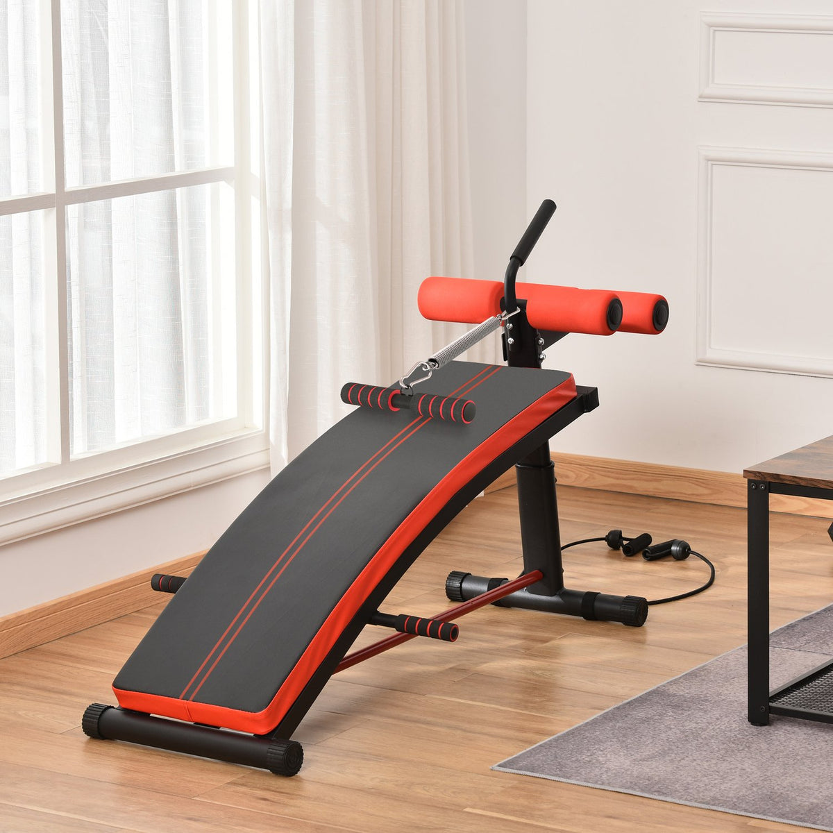 Sit-Up Bench Abdominal Trainer Multifunction With Training Bands Fitness Steel Black 139 X 58 X 71-81 Cm