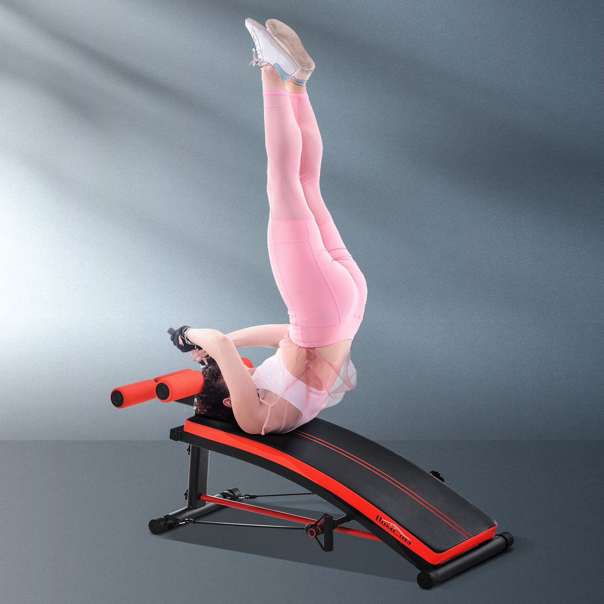 Sit-Up Bench Abdominal Trainer Multifunction With Training Bands Fitness Steel Black 139 X 58 X 71-81 Cm