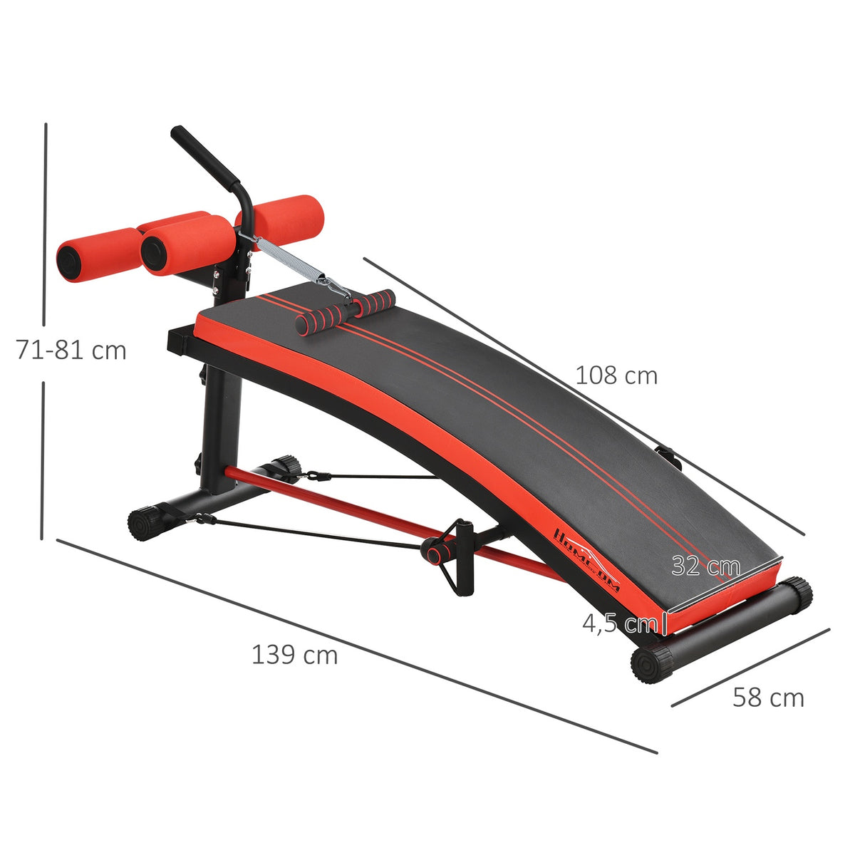 Sit-Up Bench Abdominal Trainer Multifunction With Training Bands Fitness Steel Black 139 X 58 X 71-81 Cm