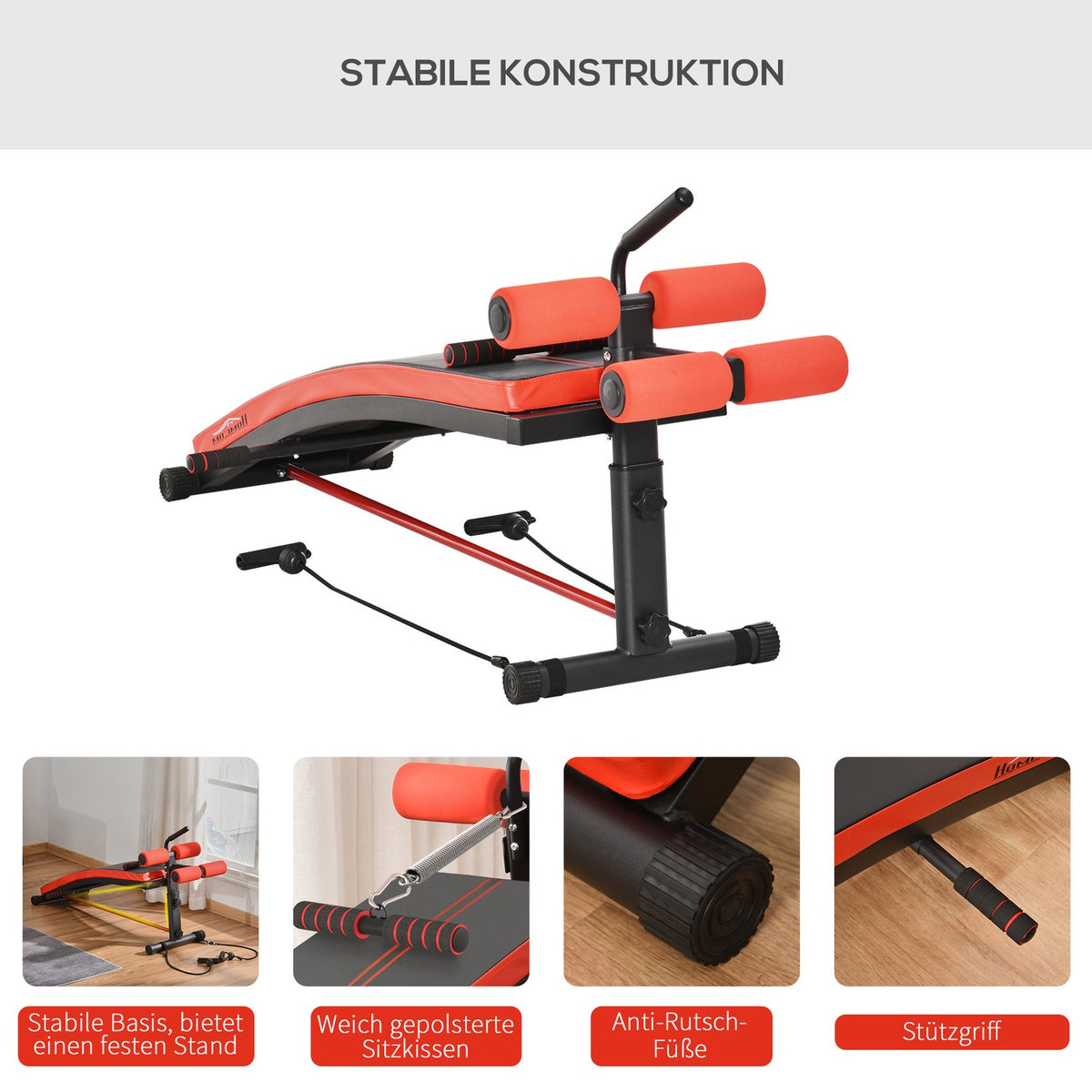 Sit-Up Bench Abdominal Trainer Multifunction With Training Bands Fitness Steel Black 139 X 58 X 71-81 Cm