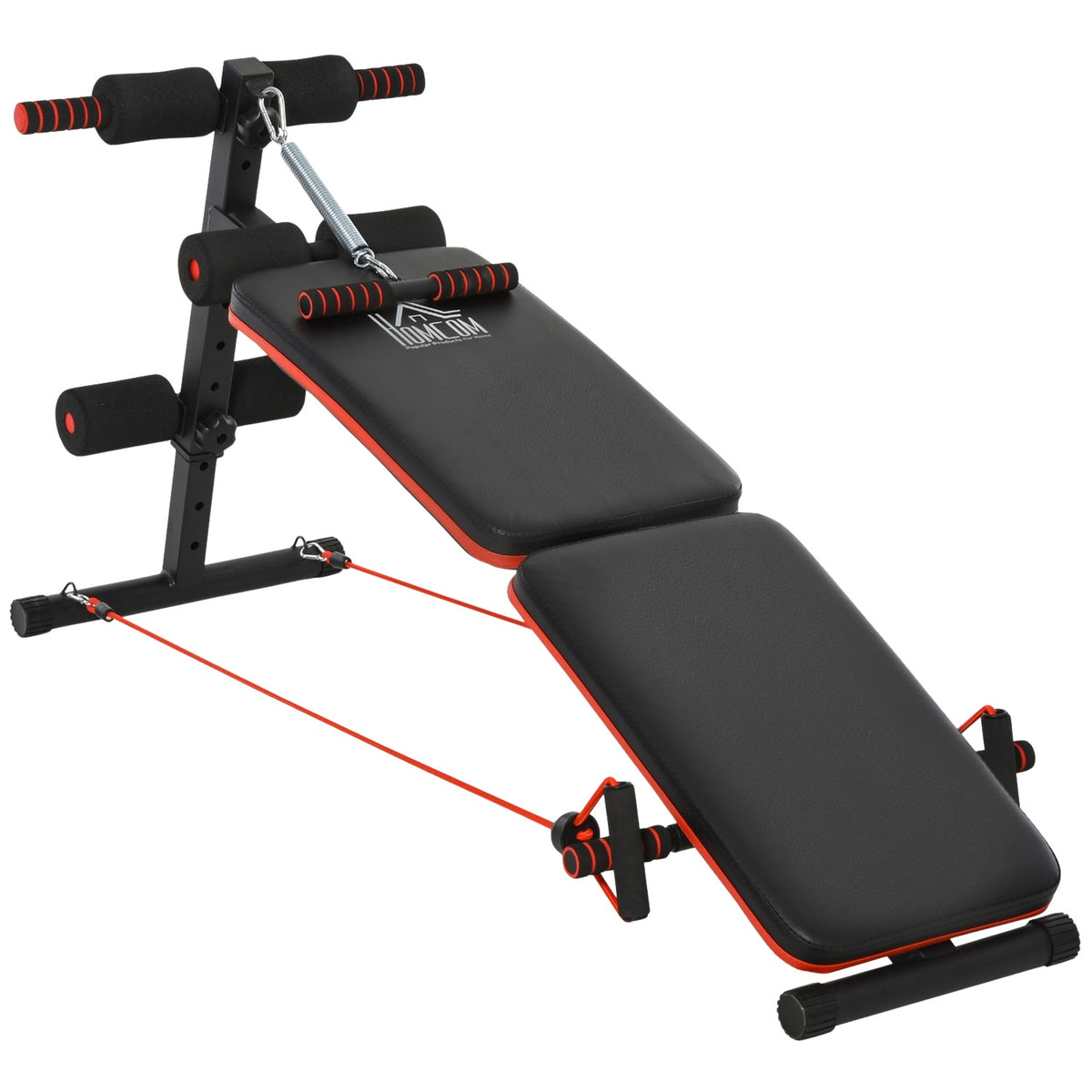 Sit Up Bench Abdominal Trainer with Training Ropes Training Bench Multifunction Adjustable & Foldable 110 kg Load Capacity Steel Black + Red