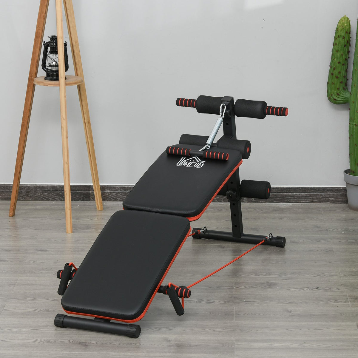 Sit Up Bench Abdominal Trainer with Training Ropes Training Bench Multifunction Adjustable & Foldable 110 kg Load Capacity Steel Black + Red
