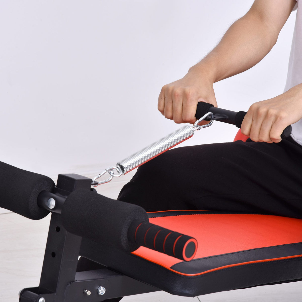 Sit Up Bench Adjustable Abdominal Trainer Training Bench, Padded, 120Kg Load Capacity, Red+Black, 166X53X52-60Cm