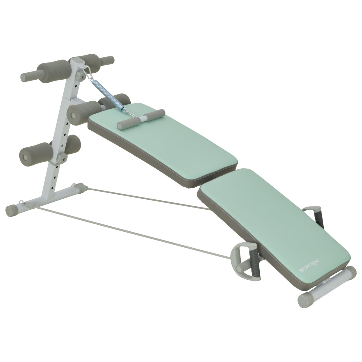 Sit Up Bench Foldable abdominal trainer, 5-way adjustable training bench, back trainer with leg fixation and resistance bands, green