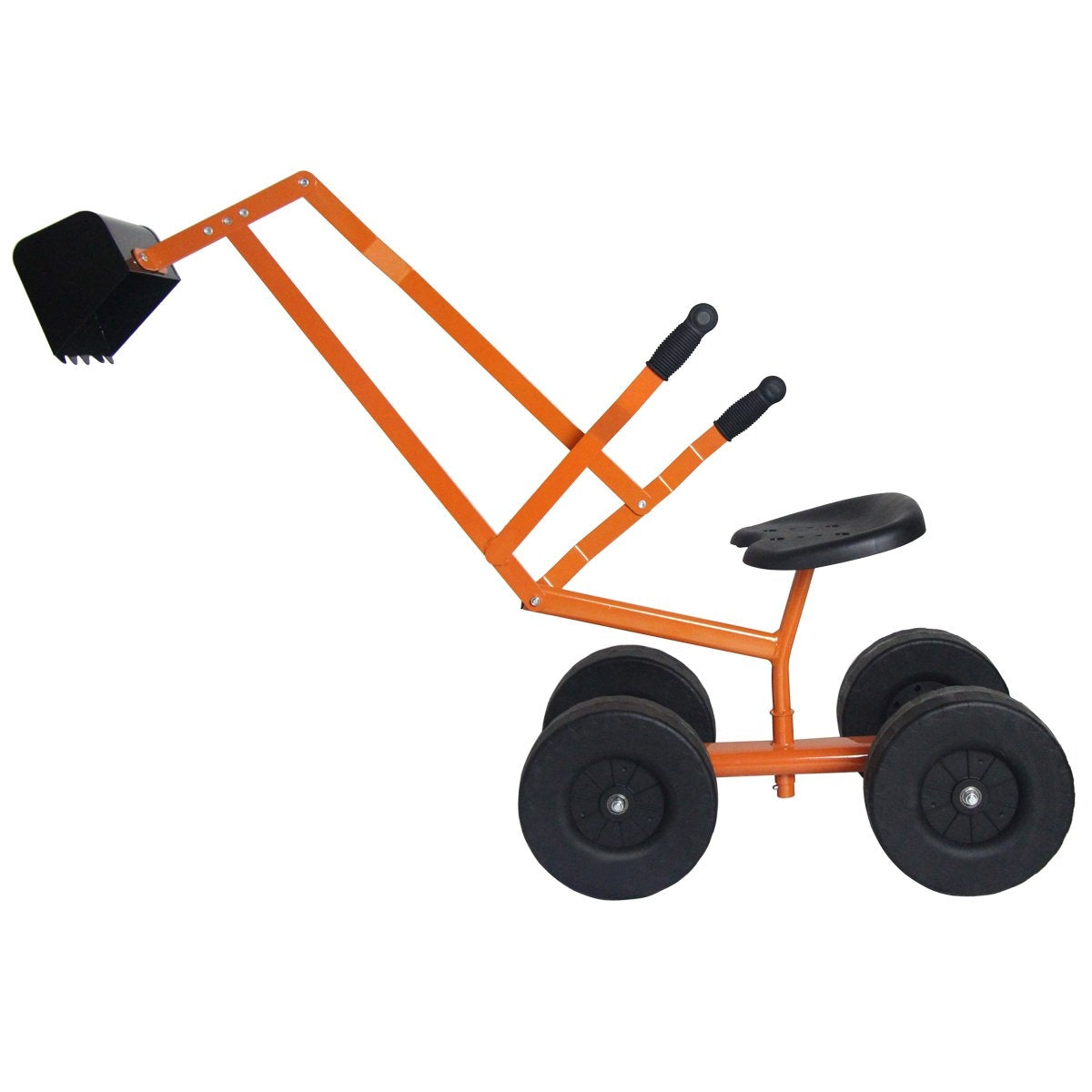 Sit-on excavator with shovel, children's excavator made of metal, sand excavator for sitting on for children aged 3 and over. Orange