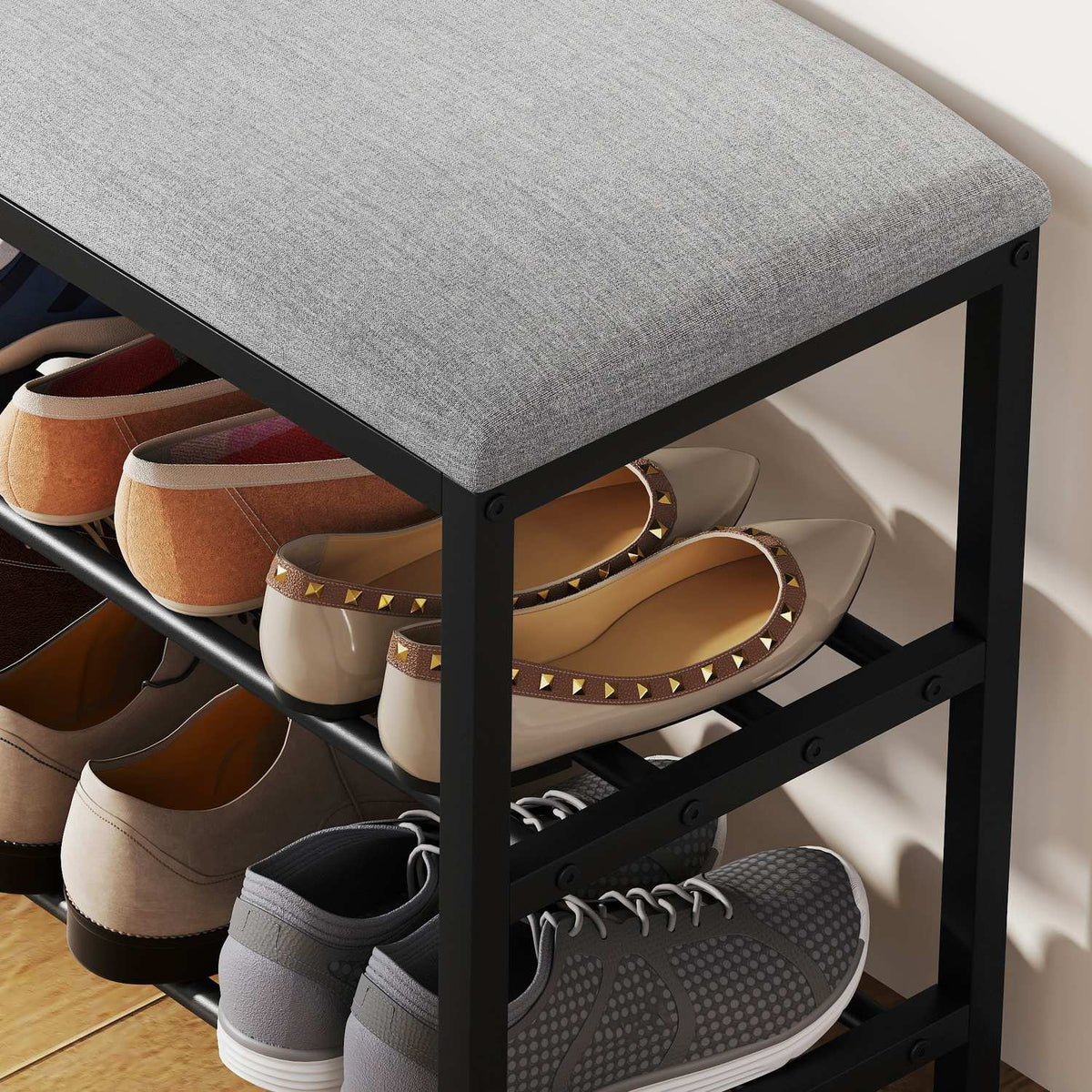 Sitzbank mit Stauraum, Schuhregal, Schwarz, 81x31x50 cm
