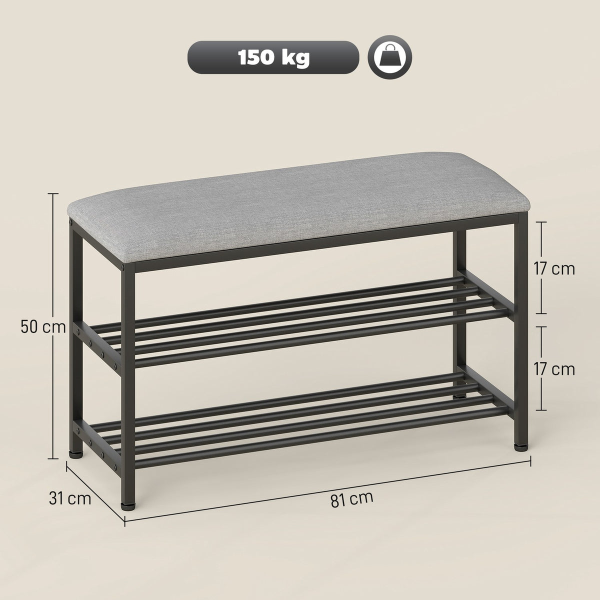 Sitzbank mit Stauraum, Schuhregal, Schwarz, 81x31x50 cm