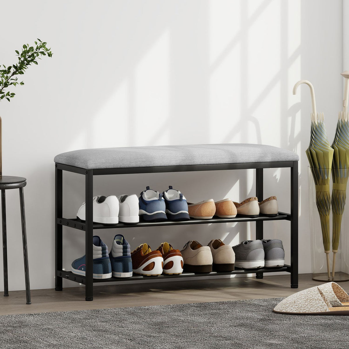 Sitzbank mit Stauraum, Schuhregal, Schwarz, 81x31x50 cm
