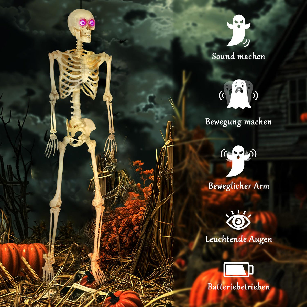 Skeleton Figure, Halloween Decoration, 152 cm, Sound-Activated