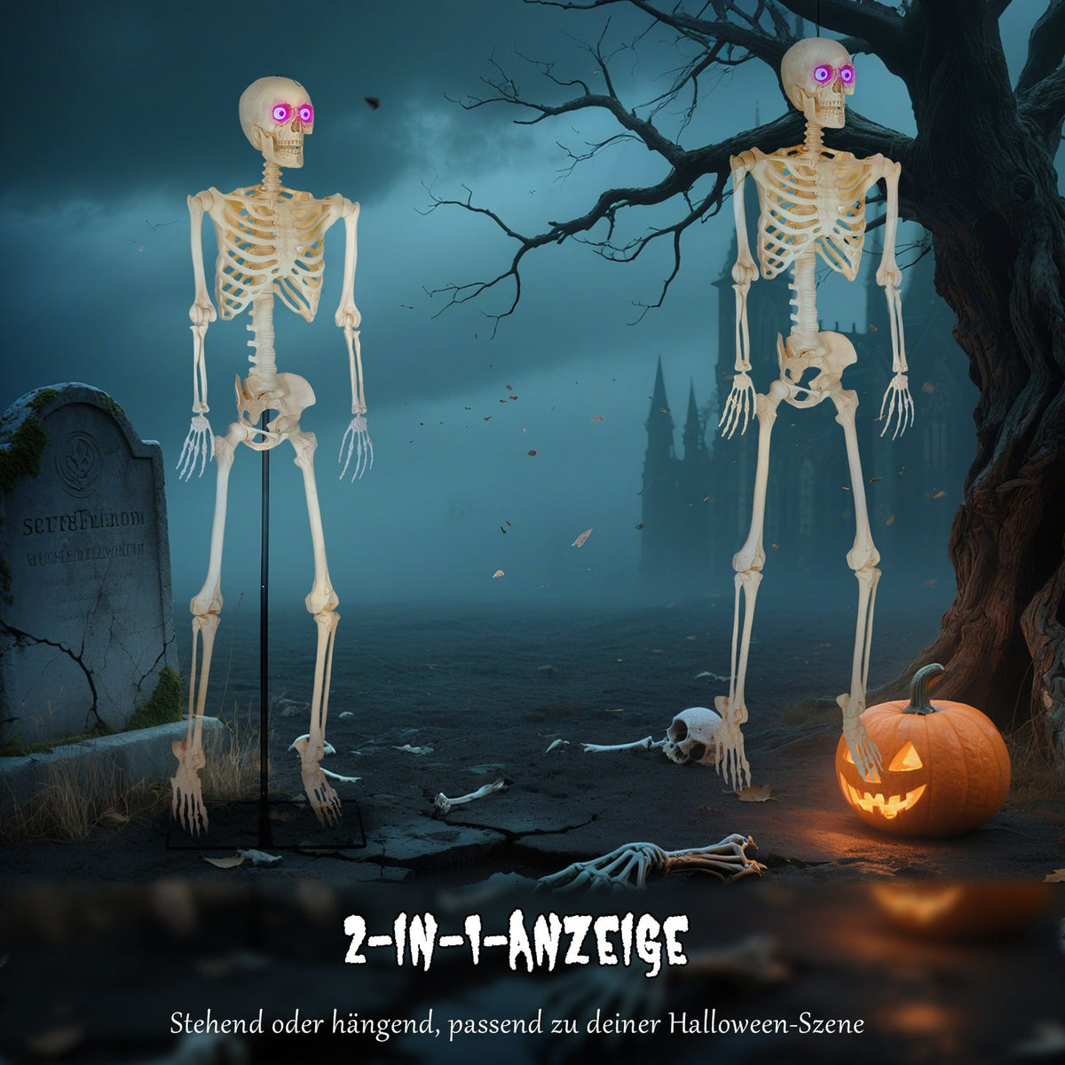 Skeleton Figure, Halloween Decoration, 152 cm, Sound-Activated