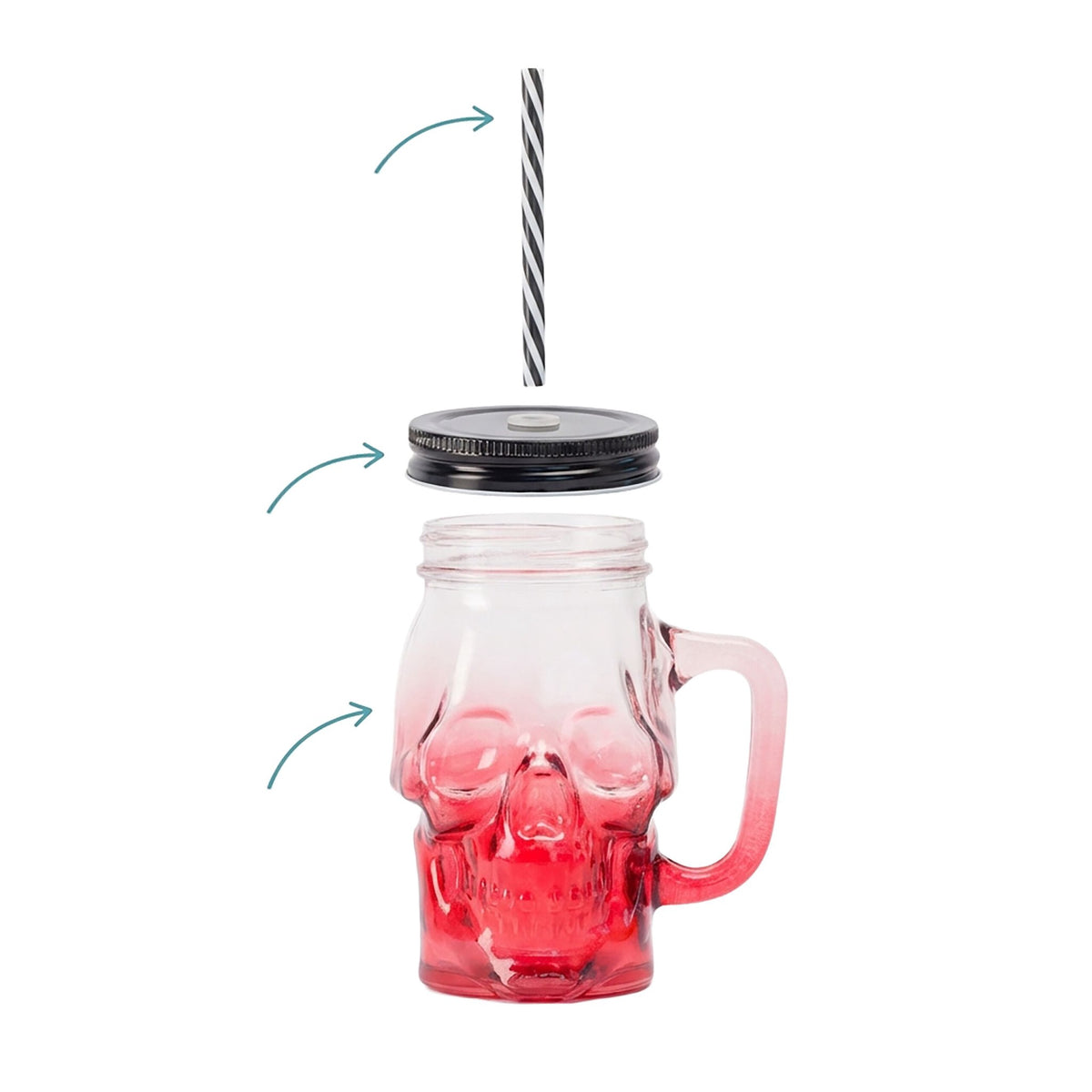 Skull Glasses Set with Lids & Straws, 4-Pack