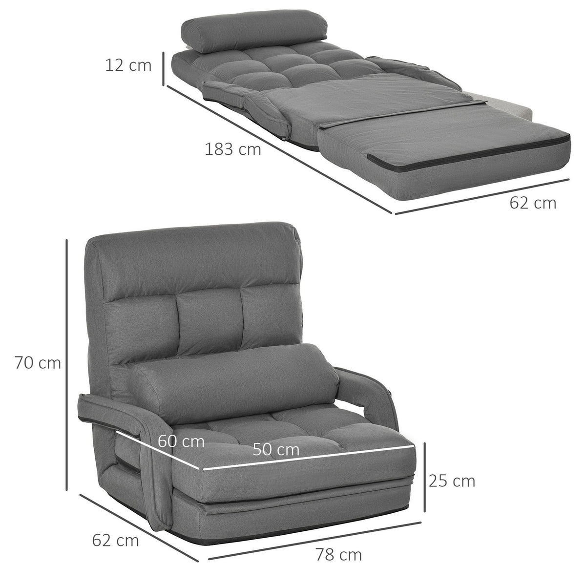 Sleeper chair, upholstered chair with bed function, 5-way adjustable, dark grey