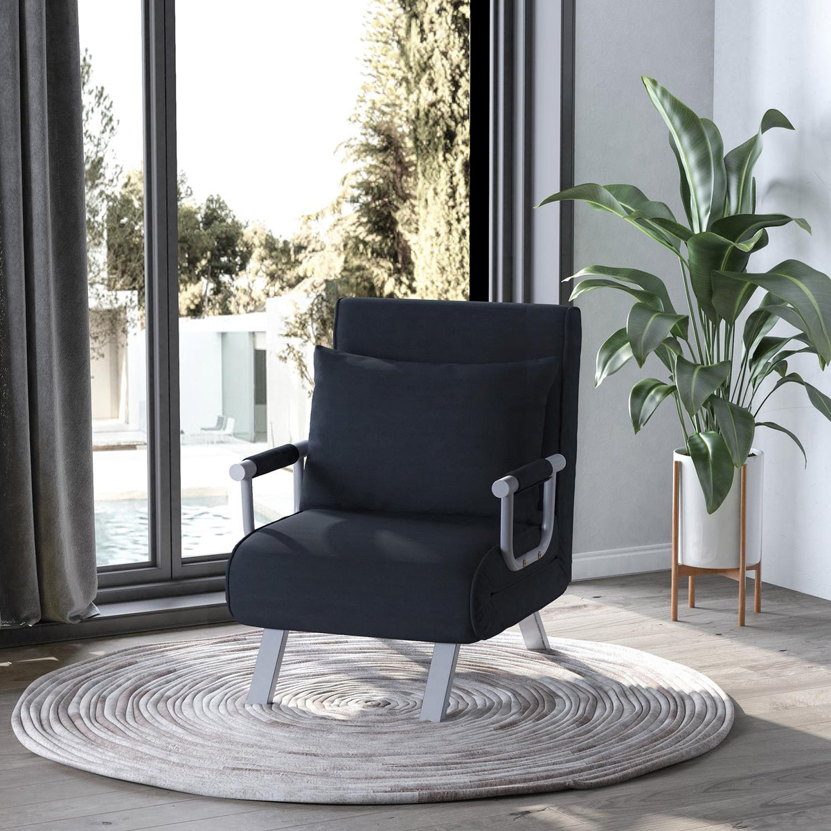 Sleeping Chair, 2-In-1 Sofa Bed, Folding Chair With Adjustable Backrest, Cushion, Guest Bed Can Hold Up To 120 Kg, Black