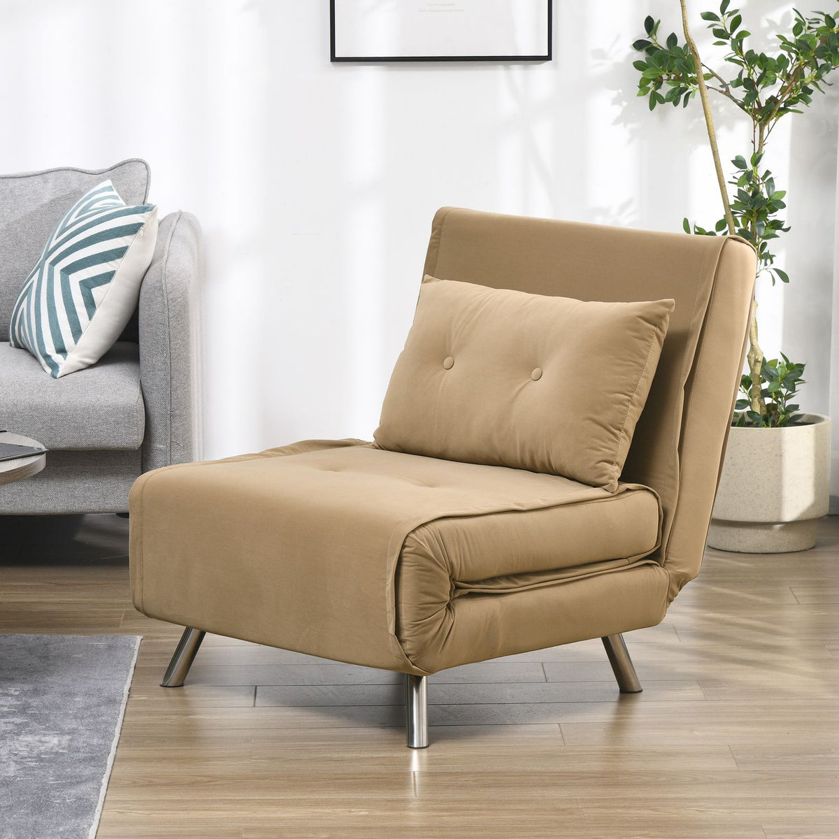 Sleeping Chair Folding Chair Bed Function Single Sofa Cushion Guest Bed Upholstered Sofa Velvet Brown 77X88X83Cm