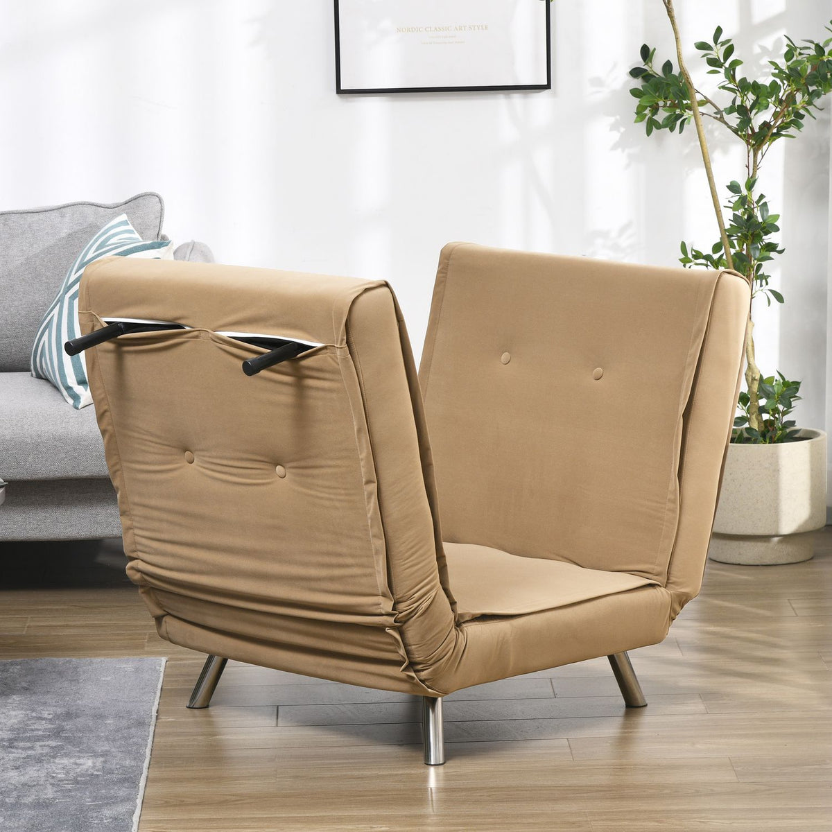 Sleeping Chair Folding Chair Bed Function Single Sofa Cushion Guest Bed Upholstered Sofa Velvet Brown 77X88X83Cm
