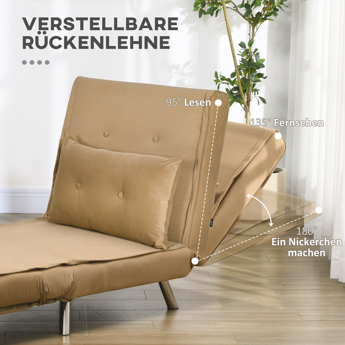 Sleeping Chair Folding Chair Bed Function Single Sofa Cushion Guest Bed Upholstered Sofa Velvet Brown 77X88X83Cm