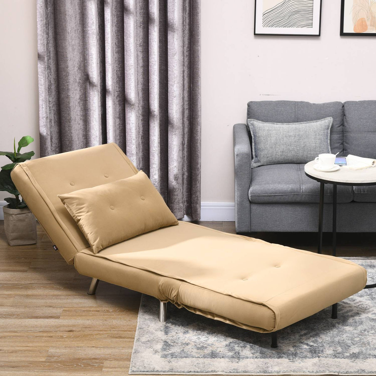 Sleeping Chair Folding Chair Bed Function Single Sofa Cushion Guest Bed Upholstered Sofa Velvet Brown 77X88X83Cm