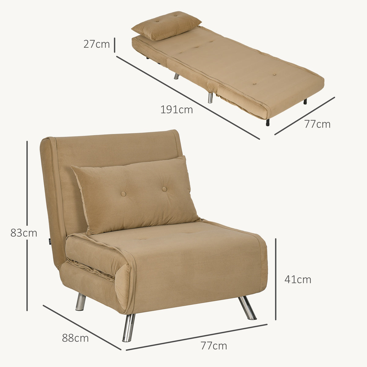 Sleeping Chair Folding Chair Bed Function Single Sofa Cushion Guest Bed Upholstered Sofa Velvet Brown 77X88X83Cm