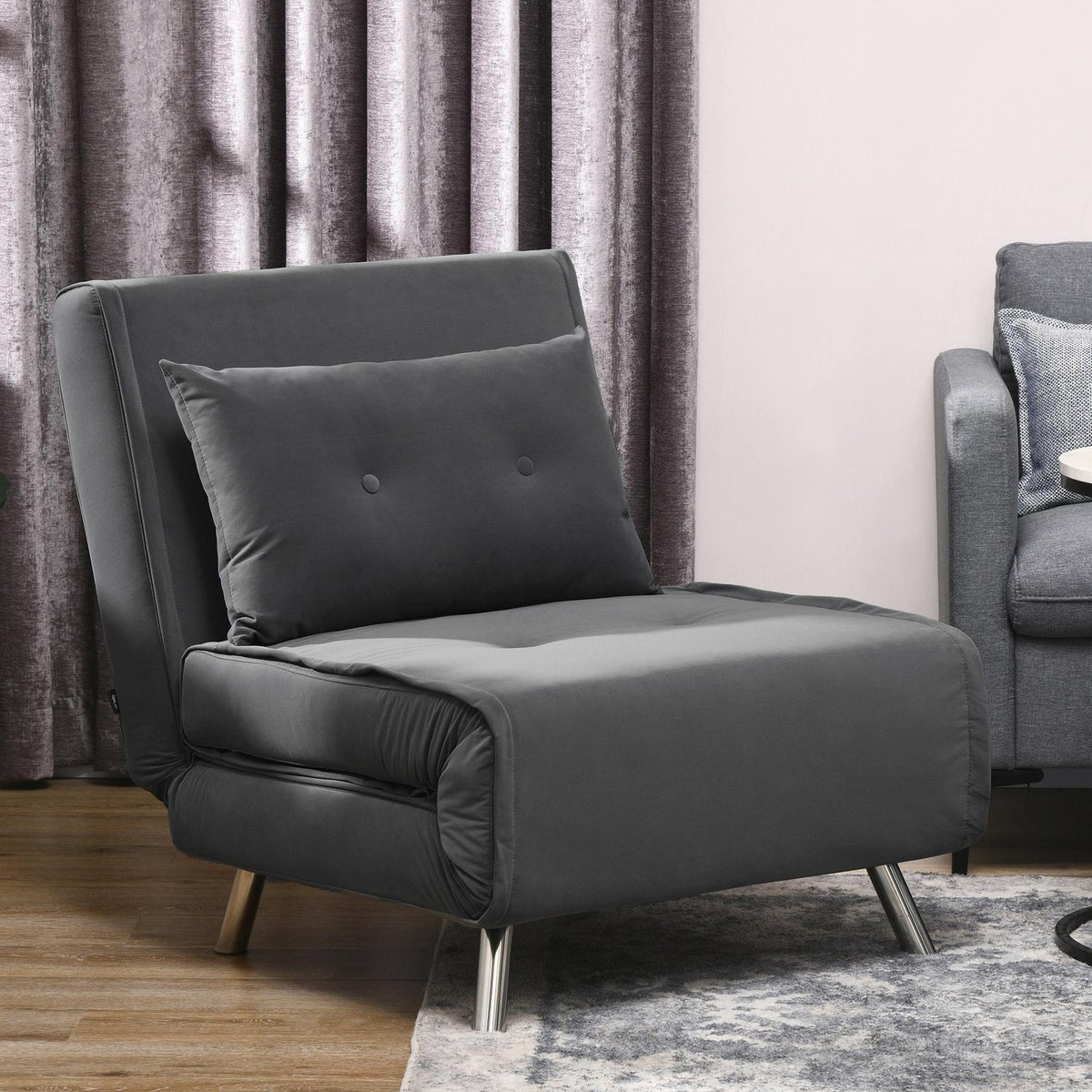 Sleeping Chair Folding Chair Bed Function Single Sofa Cushion Guest Bed Upholstered Sofa Velvet Dark Gray 77X88X83Cm