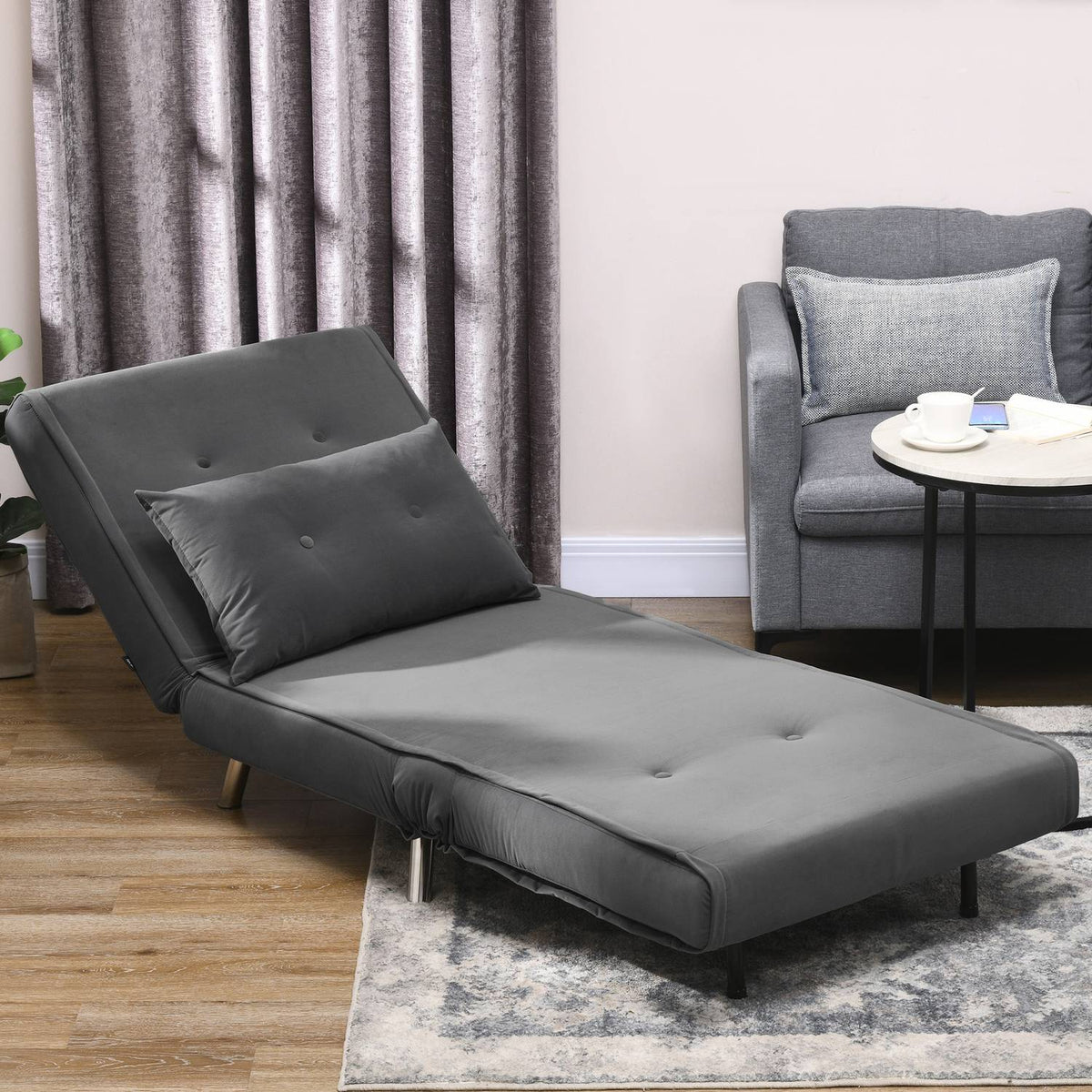 Sleeping Chair Folding Chair Bed Function Single Sofa Cushion Guest Bed Upholstered Sofa Velvet Dark Gray 77X88X83Cm