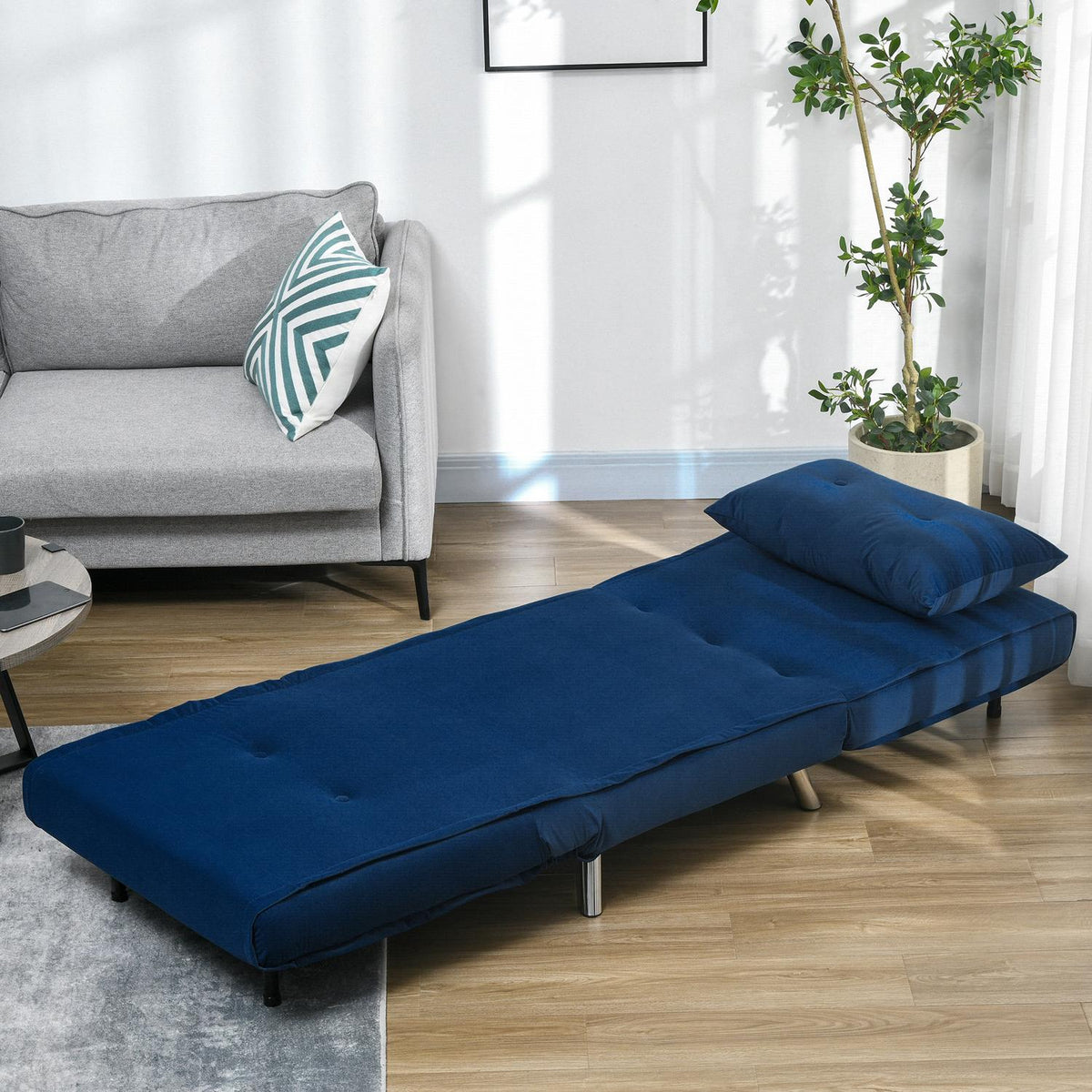 Sleeping Chair Folding Chair Bed Function Single Sofa Cushion Guest Bed Upholstered Sofa Velvet Living Room Bedroom Blue 77X88X83Cm