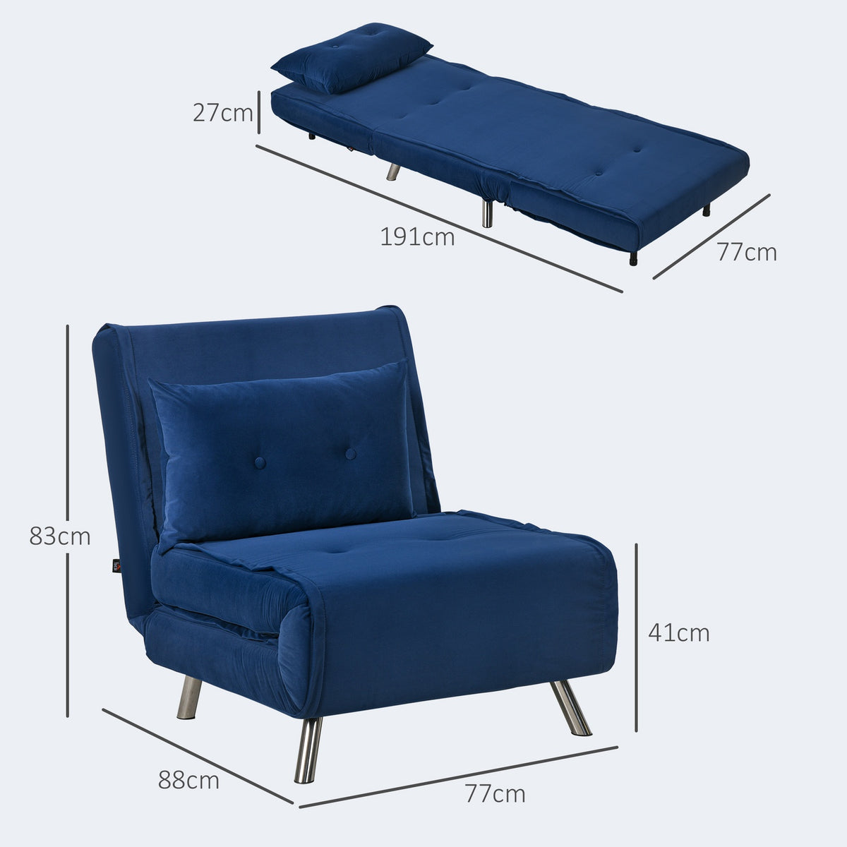 Sleeping Chair Folding Chair Bed Function Single Sofa Cushion Guest Bed Upholstered Sofa Velvet Living Room Bedroom Blue 77X88X83Cm