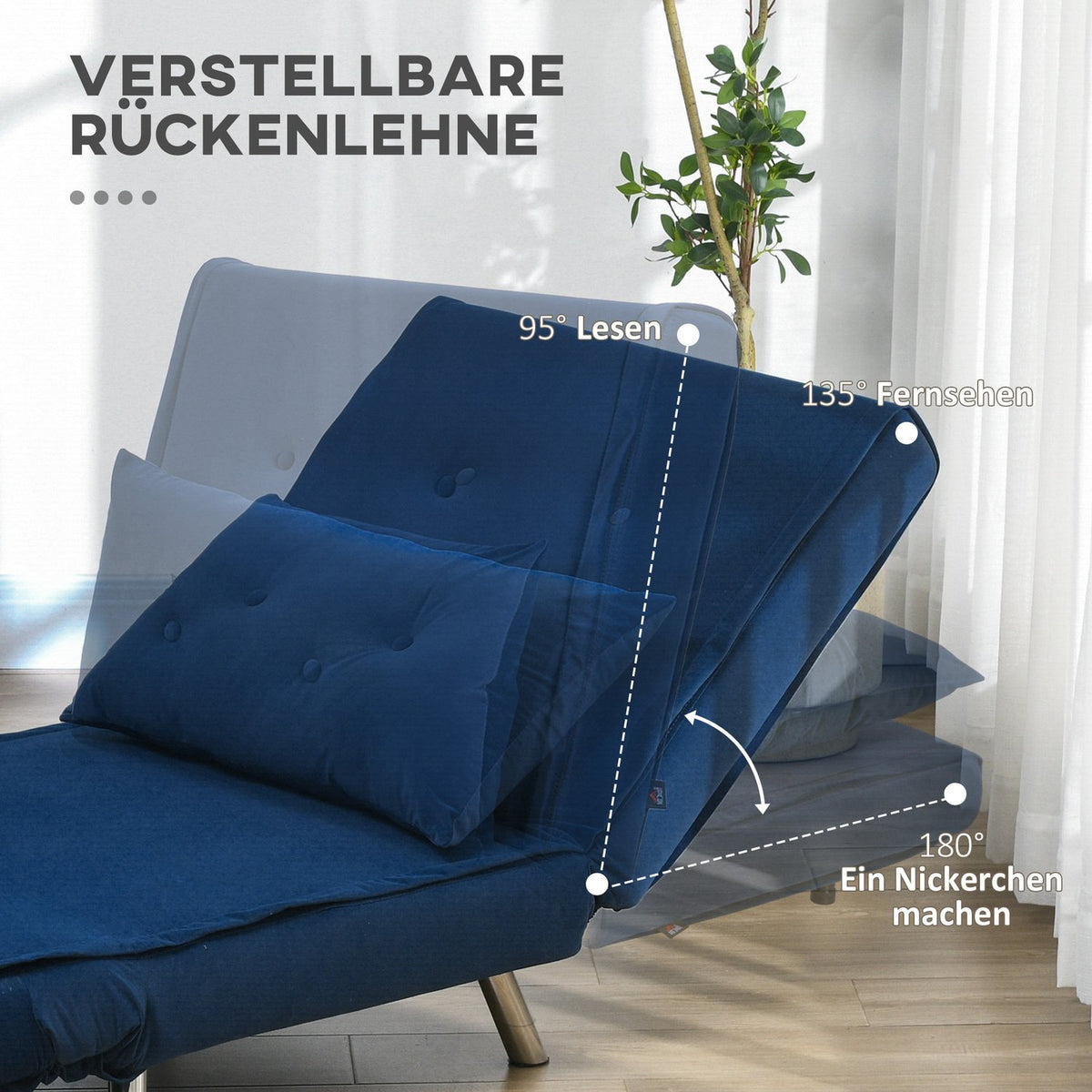 Sleeping Chair Folding Chair Bed Function Single Sofa Cushion Guest Bed Upholstered Sofa Velvet Living Room Bedroom Blue 77X88X83Cm