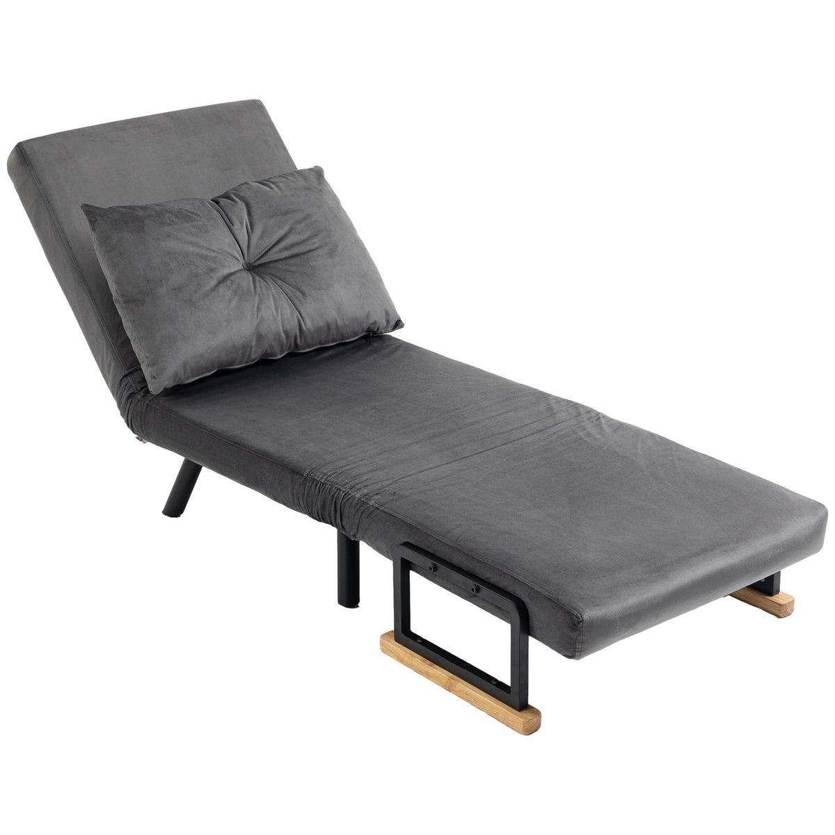 Sleeping Chair, Single Sofa With Bed Function, Relaxation Chair With Adjustable Backrest, Velvet Look, Dark Gray