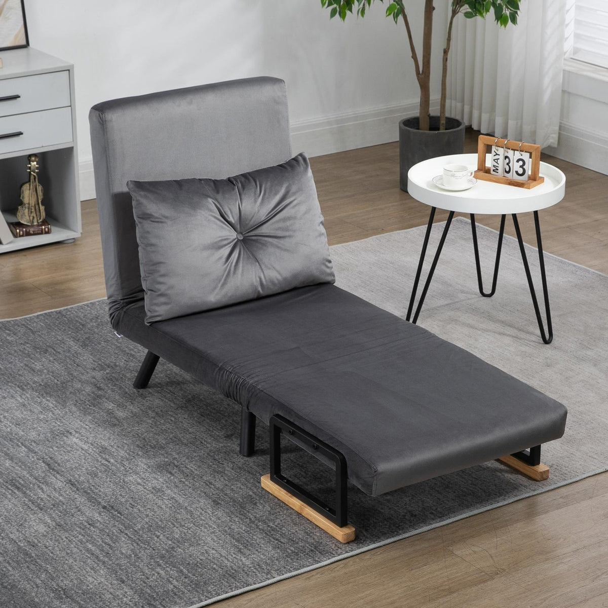 Sleeping Chair, Single Sofa With Bed Function, Relaxation Chair With Adjustable Backrest, Velvet Look, Dark Gray