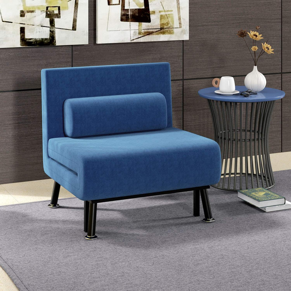 Sleeping chair, folding bed with bed function, back cushion, folding relaxation chair with linen look, adjustable backrest, 75 x 70 x 75 cm, dark blue
