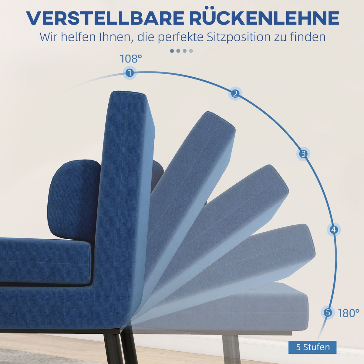 Sleeping chair, folding bed with bed function, back cushion, folding relaxation chair with linen look, adjustable backrest, 75 x 70 x 75 cm, dark blue