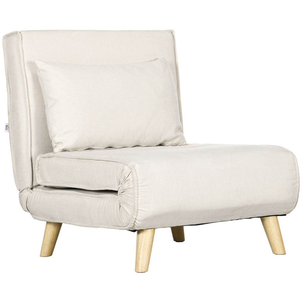 Sleeping chair, folding bed with bed function, lumbar cushion, folding relaxation chair with linen look, adjustable backrest, load capacity up to 150 kg, for living room cream white