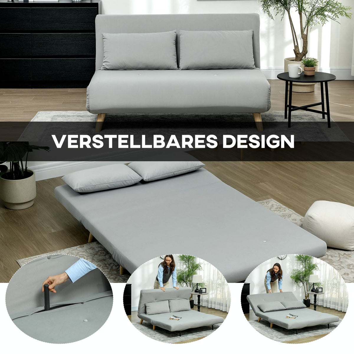 Sleeping chair, folding bed with bed function, lumbar cushion, folding relaxation chair with velvet look, adjustable backrest, load capacity up to 250 kg, for living room gray