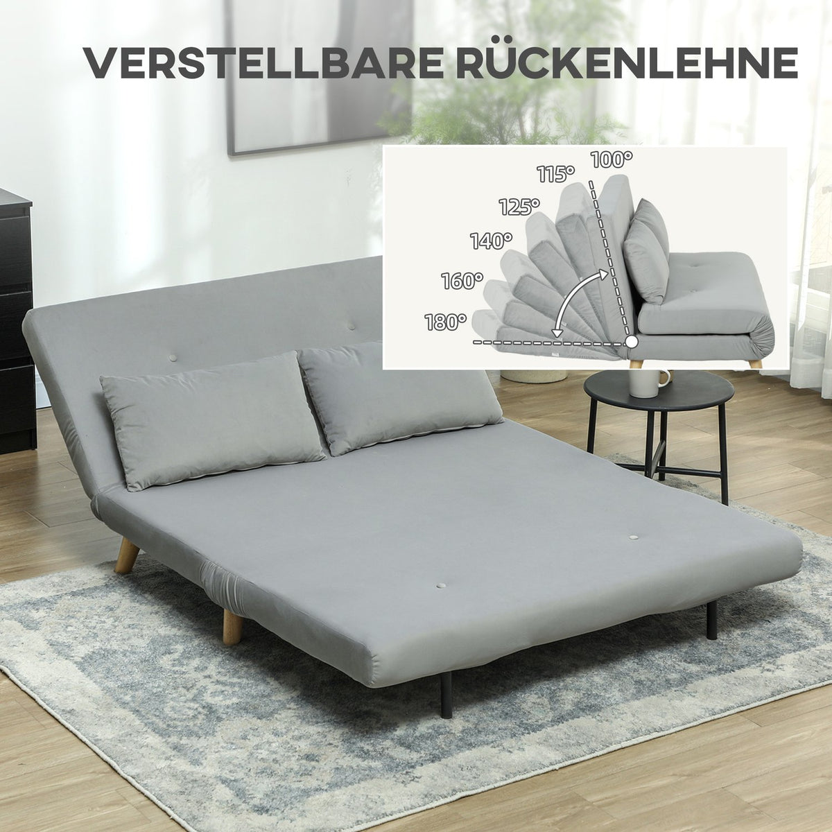 Sleeping chair, folding bed with bed function, lumbar cushion, folding relaxation chair with velvet look, adjustable backrest, load capacity up to 250 kg, for living room gray